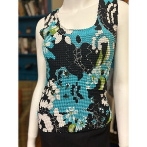 Vintage Nicolle Tank Top Size L Blue Black Floral